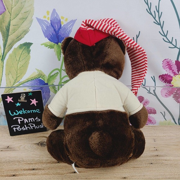 Circus Circus 🎪 Teddy Bear Plush 15" Vtg Red Striped Hat Brown Stuffed Animal - Picture 4 of 5
